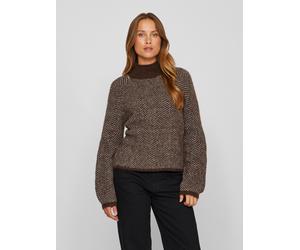 Stehkragenpullover VILA "VILORY HIGH NECK L/S KNIT TOP - NOOS", Damen, Gr. M, braun (coffee bean pattern:eggnog melange), Strick, Obermaterial: 45% Polyamid, 39% Wolle, 10% Polyacryl, 6% Elasthan, gem
