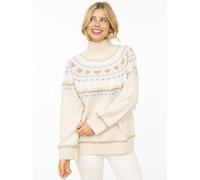 Stehkragenpullover ZWILLINGSHERZ "Norweger", Damen, Gr. S/M, beige, Grobstrick, Obermaterial: 65% Polyester, 13% Polyacryl, 13% Polyamid, 9% Wolle, Pullover Stehkragenpullover, Norweger-Muster, hoher 