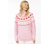 Stehkragenpullover ZWILLINGSHERZ "Norweger", Damen, Gr. S/M, rosa, Grobstrick, Obermaterial: 65% Polyester, 13% Polyacryl, 13% Polyamid, 9% Wolle, Pullover Stehkragenpullover, Norweger-Muster, hoher K