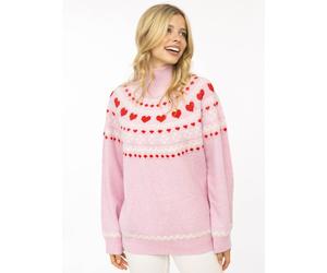 Stehkragenpullover ZWILLINGSHERZ "Norweger", Damen, Gr. S/M, rosa, Grobstrick, Obermaterial: 65% Polyester, 13% Polyacryl, 13% Polyamid, 9% Wolle, Pullover Stehkragenpullover, Norweger-Muster, hoher K