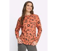Stehkragenshirt CLASSIC BASICS "Langarm-Shirt", Damen, Gr. 46, orange (papaya, schwarz, bedruckt), 100% Baumwolle, bedruckt, gemustert, Shirts Stehkragenshirt (55160848-46) papaya, schwarz, bedruckt