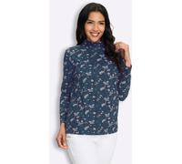 Stehkragenshirt CLASSIC BASICS "Langarm-Shirt", Damen, Gr. 50, blau (topas, ecru, bedruckt), 100% Baumwolle, bedruckt, geblümt, gemustert, mehrfarbig, Shirts Stehkragenshirt (88167727-50) topas, ecru,
