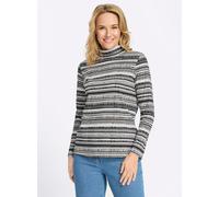 Stehkragenshirt CLASSIC BASICS "Rundhals-Shirt", Damen, Gr. 46, schwarz-weiß (schwarz, ecru, bedruckt), 100% Baumwolle, gemustert, gestreift, mehrfarbig, Shirts Stehkragenshirt (58068509-46) schwarz, 