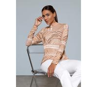 Stehkragenshirt CREATION L "Druck-Shirt", Damen, Gr. 44, beige (beige, vanille, bedruckt), 95% Viskose, 5% Elasthan, gemustert, Shirts Stehkragenshirt (81995605-44) beige, vanille, bedruckt