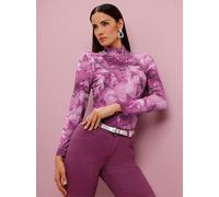 Stehkragenshirt CREATION L "Druck-Shirt", Damen, Gr. 52, lila (malve, dunkelblau, bedruckt), 95% Viskose, 5% Elasthan, bedruckt, gemustert, mehrfarbig, Shirts Stehkragenshirt (24407101-52) malve, dunk