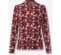 Langarmshirt HEINE "Stehkragen-Shirt", Damen, Gr. 42, bunt (dunkelrot, champagner, bedruckt), 95% Viskose, 5% Elasthan, bedruckt, gemustert, mehrfarbig, Shirts Langarmshirt (99297358-42) dunkelrot, ch
