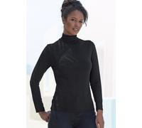 Stehkragenshirt LASCANA "aus weichem Viskose-Stretch", Damen, Gr. 32/34, schwarz, Single Jersey, Obermaterial: 95% Viskose, 5% Elasthan, unifarben, Basic, körpernah normal, hoch geschlossener Ausschni
