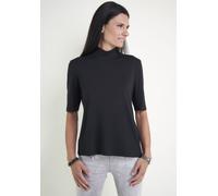 Stehkragenshirt SEIDEL MODEN, Damen, Gr. 44, schwarz, Jersey, Obermaterial: 96% Viskose, 4% Elasthan, unifarben, figurumspielend hüftlang, Rundhals, abgesteppte Kante, Shirts Stehkragenshirt, im hüftl