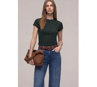 Stehkragenshirt STREET ONE, Damen, Gr. 42, deep bound grün, Web, 50% Baumwolle, 50% Modal, unifarben, normal normal, hoch geschlossener Ausschnitt, abgesteppt, Shirts Stehkragenshirt, Basic (58891448-