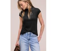 Stehkragenshirt STREET ONE, Damen, Gr. 42, schwarz, Web, 50% Baumwolle, 50% Modal, unifarben, normal normal, hoch geschlossener Ausschnitt, abgesteppt, Shirts Stehkragenshirt, Basic, Topseller (922817