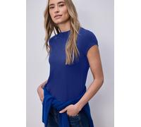 Stehkragenshirt STREET ONE, Damen, Gr. 44, amparo blau, Web, 50% Baumwolle, 50% Modal, unifarben, normal normal, hoch geschlossener Ausschnitt, abgesteppt, Shirts Stehkragenshirt, Basic (29626337-44)