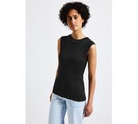 Stehkragenshirt STREET ONE, Damen, Gr. 44, schwarz, Stoff, 97% Viskose, 2% Polyamid, 1% Elasthan, unifarben, gerade normal, hoch geschlossener Ausschnitt, Bündchen, Shirts Stehkragenshirt, soft und we