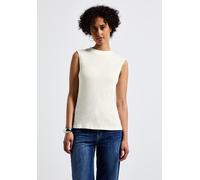 Stehkragenshirt STREET ONE, Damen, Gr. 44, weiß (sanftes weiß), Stoff, 97% Viskose, 2% Polyamid, 1% Elasthan, unifarben, gerade normal, hoch geschlossener Ausschnitt, Bündchen, Shirts Stehkragenshirt,