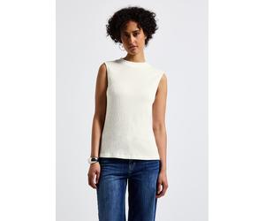 Stehkragenshirt STREET ONE, Damen, Gr. 46, weiß (sanftes weiß), Stoff, 97% Viskose, 2% Polyamid, 1% Elasthan, unifarben, gerade normal, hoch geschlossener Ausschnitt, Bündchen, Shirts Stehkragenshirt,