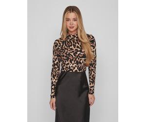 Stehkragenshirt VILA "VILEOA L/S ROLLNECK TOP - NOOS", Damen, Gr. L, braun (nomad aop:leo), Jersey, Obermaterial: 95% Polyester, 5% Elasthan, bedruckt, regular fit normal, Rundhals, Shirts Stehkragens