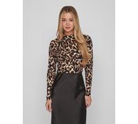 Stehkragenshirt VILA "VILEOA L/S ROLLNECK TOP - NOOS", Damen, Gr. M, braun (nomad aop:leo), Jersey, Obermaterial: 95% Polyester, 5% Elasthan, bedruckt, regular fit normal, Rundhals, Shirts Stehkragens