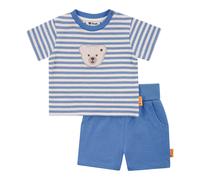 Steiff 2-tlg. Set T-Shirt und Shorts Ringel Struktur Bär 74 blau/natur