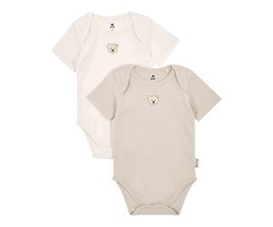 Steiff 2er-Pack Bodys kurzarm Bär 80 greige/natur feinripp