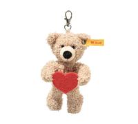 Steiff Anhänger Teddybär Fynn 12cm beige Love, Schlüsselanhänger, kuscheliger Teddy aus Plüsch mit rotem Filzherz, Glücksbringer, ideale Geschenkidee, waschmaschinenfest