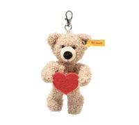 Steiff Anhänger Teddybär Fynn 12cm beige Love, Schlüsselanhänger, kuscheliger Teddy aus Plüsch mit rotem Filzherz, Glücksbringer, ideale Geschenkidee, waschmaschinenfest