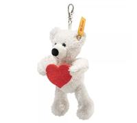 Steiff Anhänger Teddybär Lotte 12cm weiß Love, Schlüsselanhänger, kuscheliger Teddy aus Plüsch mit rotem Filzherz, Glücksbringer, ideale Geschenkidee, waschmaschinenfest