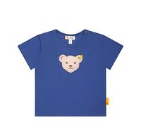 Steiff Baby Jungen T-Shirt Kurzarm, Bequemes Oberteil mit Druckknöpfen, Teddybärmotiv, Blau (True Navy), 80