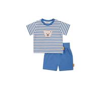 Steiff 2-tlg. Set T-Shirt und Shorts Ringel Struktur Bär 80 blau/natur