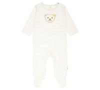 Steiff Baby Strampler - Einteiler, Baumwolle, Bär, Streifen, Druckknöpfe, Logo, langarm Beige/Weiß 56