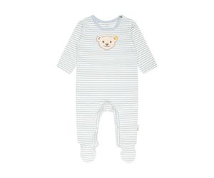 Steiff Baby Strampler - Einteiler, Baumwolle, Bär, Streifen, Druckknöpfe, Logo, langarm Hellblau/Weiß / 68 68 Blau