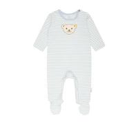 Steiff Baby Strampler - Einteiler, Baumwolle, Bär, Streifen, Druckknöpfe, Logo, langarm Hellblau/Weiß 86
