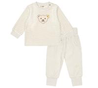 Steiff Baby Sweatanzug, 2-teilig - Homewear, Set, lang, gestreift, Teddy-Motiv Beige/Weiß 80