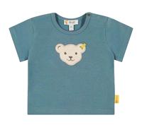 Steiff Baby T-Shirt - Basic, Kurzarm, Teddy-Applikation, Cotton Stretch, uni 74 Blau