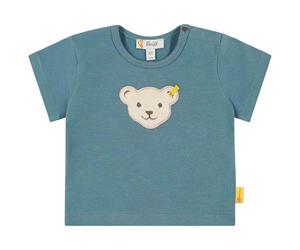 Steiff Baby T-Shirt - Basic, Kurzarm, Teddy-Applikation, Cotton Stretch, uni 74 Blau