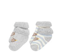Steiff Baby Unisex Socken, 2er Pack - Bio-Baumwolle, Teddy-Motiv, uni/gestreift Blau 17-18