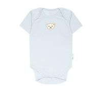 Steiff Baby Body - Strampler, Baumwolle, Bär, Logo, kurzarm, einfarbig, blau, 50 Hellblau