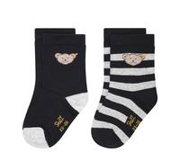 Steiff Kinder Unisex Socken, 2er Pack - Bio-Baumwolle, Teddy-Motiv, uni/gestreift 31-34 Blau