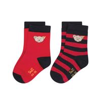 Steiff Kinder Unisex Socken, 2er Pack - Bio-Baumwolle, Teddy-Motiv, uni/gestreift Rot 27-30