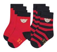 Steiff Kinder Unisex Socken, 4er Pack - Bio-Baumwolle, Teddy-Motiv, uni/gestreift 27-30 Rot