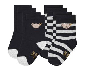 Steiff Kinder Unisex Socken, 4er Pack - Bio-Baumwolle, Teddy-Motiv, uni/gestreift 31-34 Blau