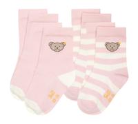 Steiff Kinder Unisex Socken, 4er Pack - Bio-Baumwolle, Teddy-Motiv, uni/gestreift Rosa 23-26