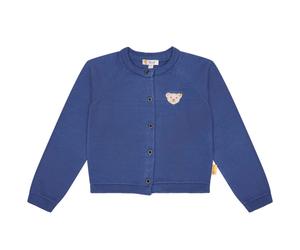 Steiff Mädchen Strickjacke - Teddy-Applikation, Rundhals, Knopfleiste, Baumwolle Blau 92