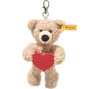 Steiff Anhänger Teddybär Fynn 12cm beige Love, Schlüsselanhänger, kuscheliger Teddy aus Plüsch mit rotem Filzherz, Glücksbringer, ideale Geschenkidee, waschmaschinenfest