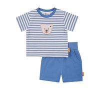 Steiff 2-tlg. Set T-Shirt und Shorts Ringel Struktur Bär 68 blau/natur