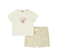 Steiff Set Shorts mit T-Shirt Kurzarm EU Größe 92 Antique White, Sommerhose kombiniert mit einem Kurzarm Shirt für jeden Anlass, lockere Bequeme Passform