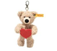 Steiff Anhänger Teddybär Fynn 12cm beige Love, Schlüsselanhänger, kuscheliger Teddy aus Plüsch mit rotem Filzherz, Glücksbringer, ideale Geschenkidee, waschmaschinenfest