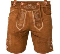 STEIGENHÖFER Lederhose Herren kurz - Trachtenlederhose Anton mit Trägern - 100% Rindsleder Trachtenhose - Original bayerische Echtlederhose für Oktoberfest & Volksfest