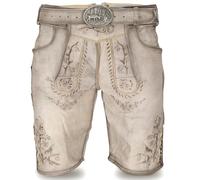 STEIGENHÖFER Lederhose Herren kurz - Vintage Trachtenlederhose Franz mit Gürtel - 100% Rindsleder Trachtenhose im Antik-Look - Echtlederhose für Oktoberfest & Volksfest - Beige - 58