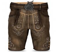 STEIGENHÖFER Lederhose Herren kurz - Vintage Trachtenlederhose Franz mit Gürtel - 100% Rindsleder Trachtenhose im Antik-Look - Echtlederhose für Oktoberfest & Volksfest