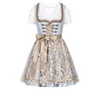 Steigenhöfer Manufaktur Dirndl Damen im Set - Oktoberfest Outfit - Enthält Kleid Bluse und Schürze - Midi Dirndl - 60cm Rocklänge - Glänzende Miederhaken und Perlen - Vicky - Blau/Bronze - 42