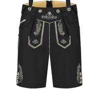 Steigenhöfer Manufaktur Kurze Trachten Softshell Hose mit Träger im Lederhosen Look - Lukas - Lederhose Herren Tracht - Wasser- und windabweisend mit Trägern für Oktoberfest - Schwarz - 62